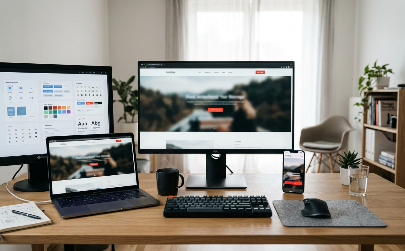 Designers reviewing website layouts across devices
